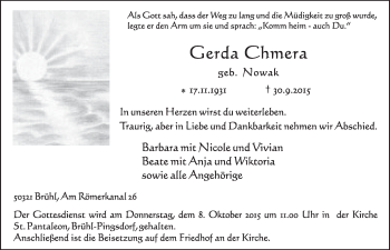 Anzeige von Gerda Chmera von  Schlossbote/Werbekurier 