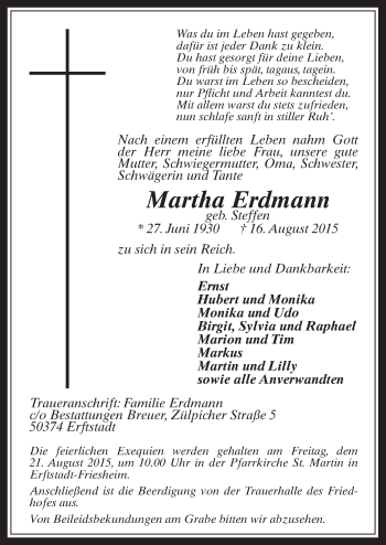 Anzeige von Martha Erdmann von  Werbepost 