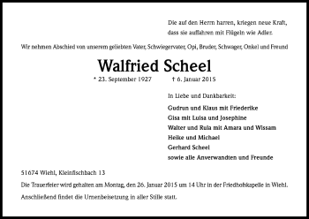 Anzeige von Walfried Scheel von Kölner Stadt-Anzeiger / Kölnische Rundschau / Express