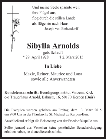 Anzeige von Sibylla Arnolds von  Werbepost 