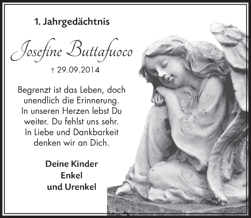  Traueranzeige für Josefine Buttafuoco vom 26.09.2015 aus  Sonntags-Post 