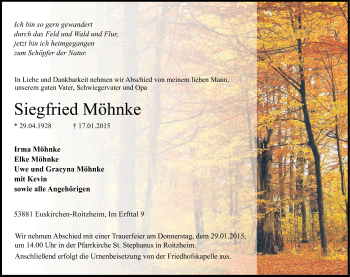 Anzeige von Siegfried Möhnke von Kölner Stadt-Anzeiger / Kölnische Rundschau / Express