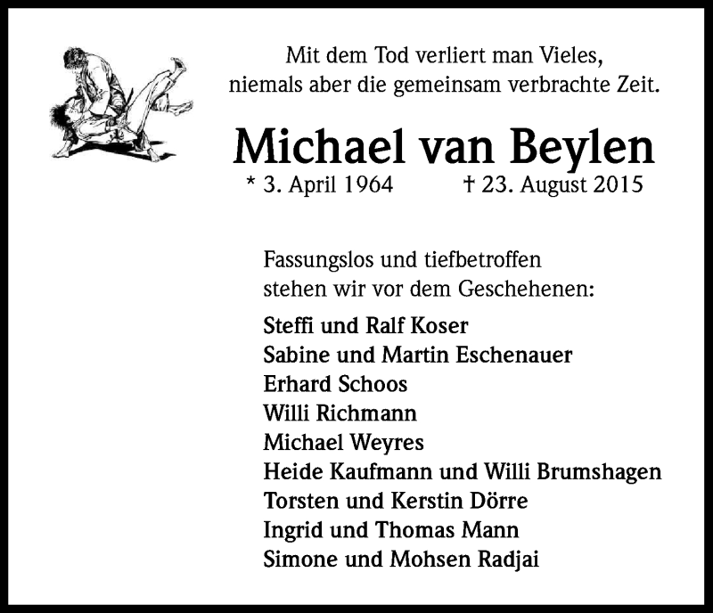  Traueranzeige für Michael Van Beylen vom 29.08.2015 aus Kölner Stadt-Anzeiger / Kölnische Rundschau / Express