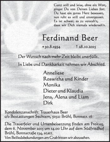 Anzeige von Ferdinand Beer von  Schlossbote/Werbekurier 