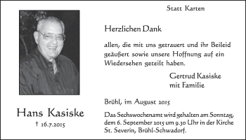 Anzeige von Heinz Kasiske von  Schlossbote/Werbekurier 