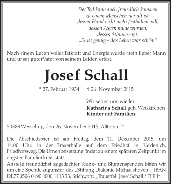 Anzeige von Josef Schall von  Schlossbote/Werbekurier 