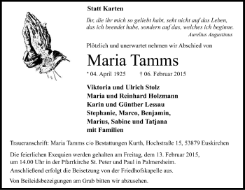 Anzeige von Maria Tamms von Kölner Stadt-Anzeiger / Kölnische Rundschau / Express