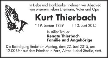 Anzeige von Kurt Thierbach von  Kölner Wochenspiegel 