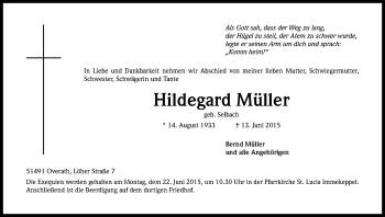 Anzeige von Hildegard Müller von Kölner Stadt-Anzeiger / Kölnische Rundschau / Express