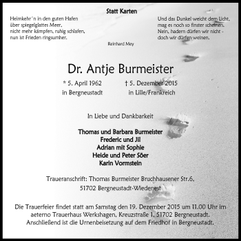 Anzeige von Antje Burmeister von  Anzeigen Echo 