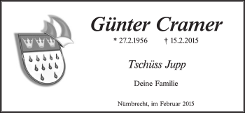 Anzeige von Günter Cramer von  Lokalanzeiger 