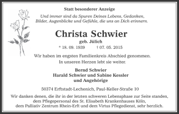 Anzeige von Christa Schwier von  Werbepost 
