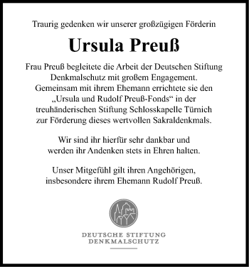 Anzeige von Ursula Preuß von Kölner Stadt-Anzeiger / Kölnische Rundschau / Express