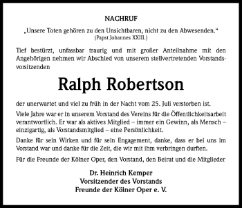 Anzeige von Ralph Robertson von Kölner Stadt-Anzeiger / Kölnische Rundschau / Express