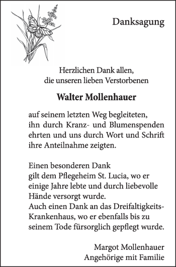 Anzeige von Walter Mollenhauer von  Schlossbote/Werbekurier 