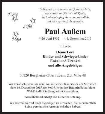 Anzeige von Paul Außem von  Werbepost 