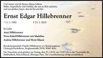 Anzeige von Ernst Edgar Hillebrenner von Kölner Stadt-Anzeiger / Kölnische Rundschau / Express