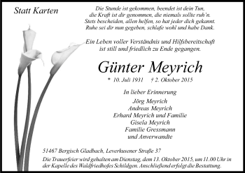 Anzeige von Günter Meyrich von Kölner Stadt-Anzeiger / Kölnische Rundschau / Express