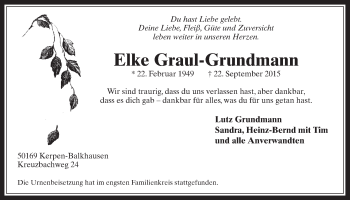Anzeige von Elke Graul-Grundmann von  Werbepost 