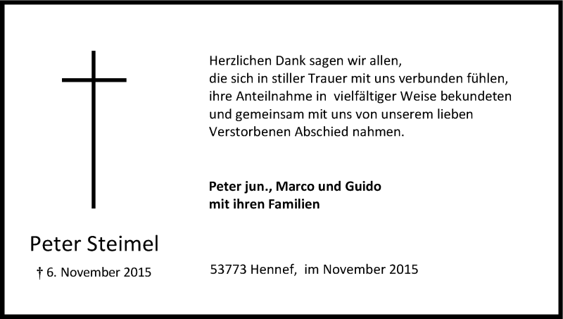  Traueranzeige für Peter Steimel vom 25.11.2015 aus Kölner Stadt-Anzeiger / Kölnische Rundschau / Express