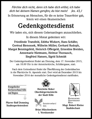 Anzeige von In Gedenken  von Köln - Wir Trauern