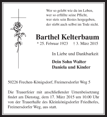 Anzeige von Barthel Kelterbaum von  Wochenende 