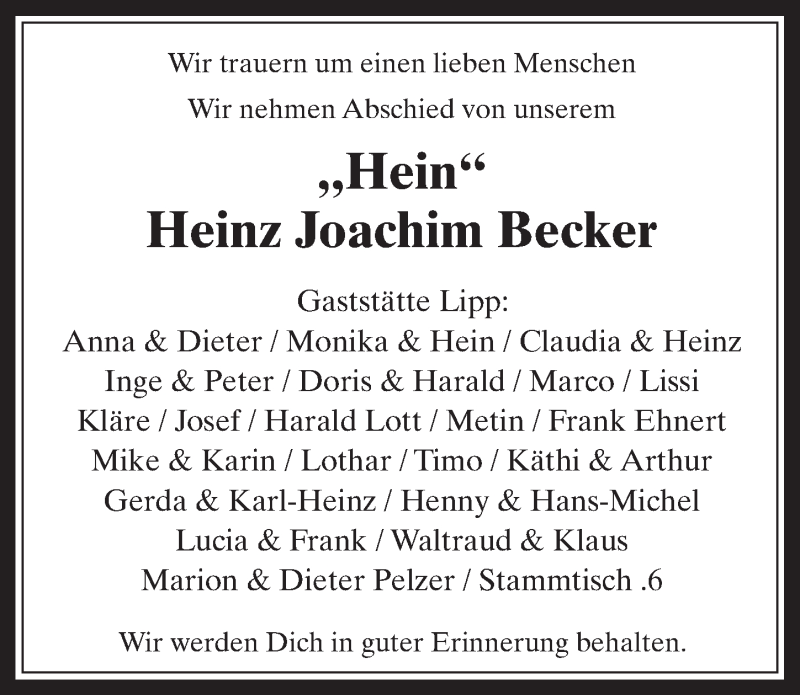  Traueranzeige für Heinz Joachim Becker vom 24.06.2015 aus  Werbepost 