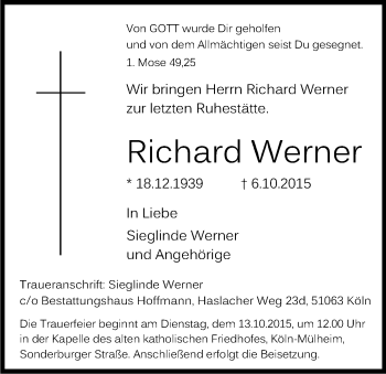 Anzeige von Richard Werner von Kölner Stadt-Anzeiger / Kölnische Rundschau / Express