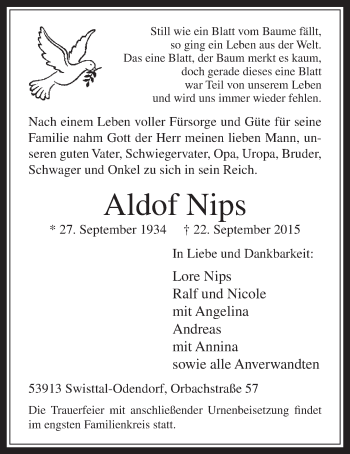 Anzeige von Aldof Nips von  Schaufenster/Blickpunkt 