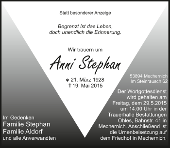 Anzeige von Anni Stephan von  Blickpunkt Euskirchen 
