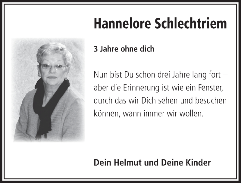  Traueranzeige für Hannelore Schlechtriem vom 16.09.2015 aus  Lokalanzeiger 