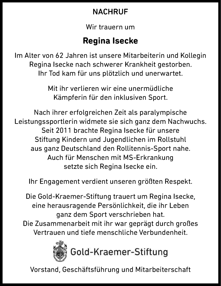  Traueranzeige für Regina Isecke vom 11.07.2015 aus Kölner Stadt-Anzeiger / Kölnische Rundschau / Express