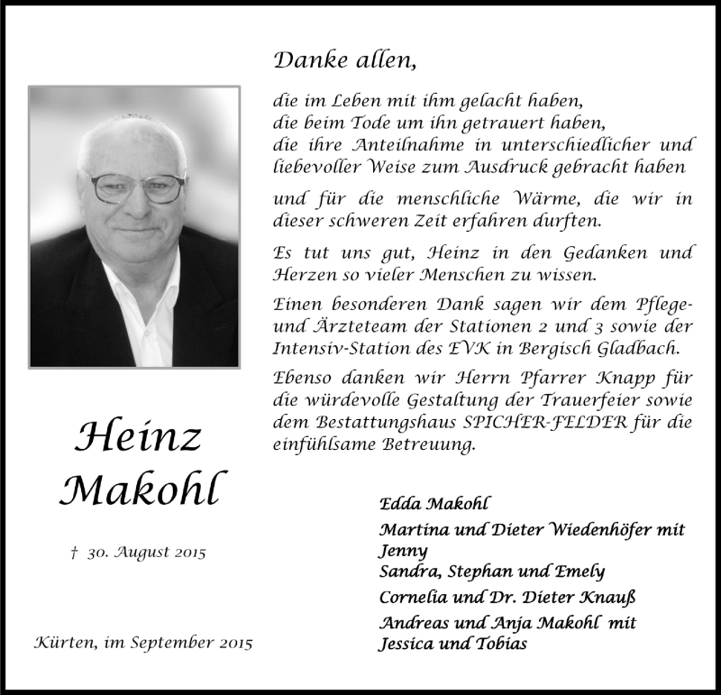  Traueranzeige für Heinz Makohl vom 16.09.2015 aus  Bergisches Handelsblatt 