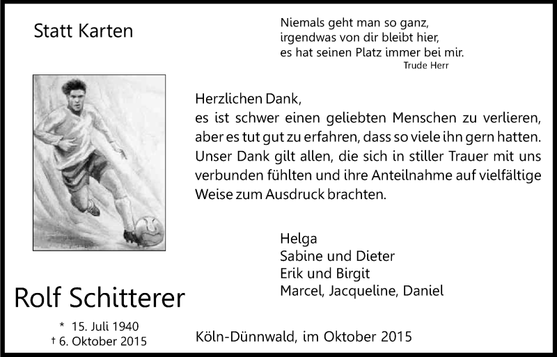  Traueranzeige für Rolf Schitterer vom 31.10.2015 aus Kölner Stadt-Anzeiger / Kölnische Rundschau / Express