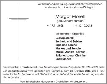 Anzeige von Margot Morell von  Schlossbote/Werbekurier 