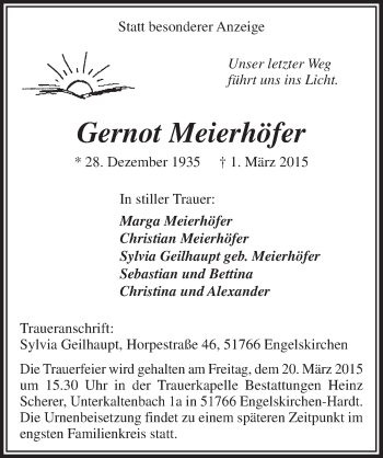 Anzeige von Gernot Meierhöfer von  Anzeigen Echo 