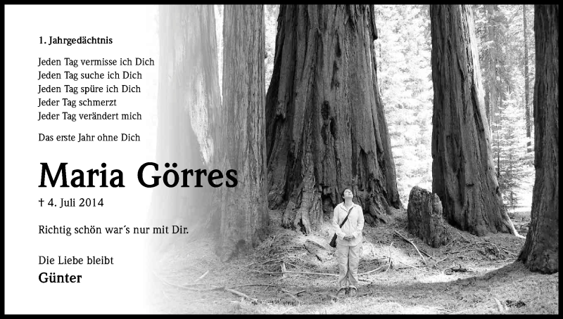  Traueranzeige für Maria Görres vom 04.07.2015 aus Kölner Stadt-Anzeiger / Kölnische Rundschau / Express