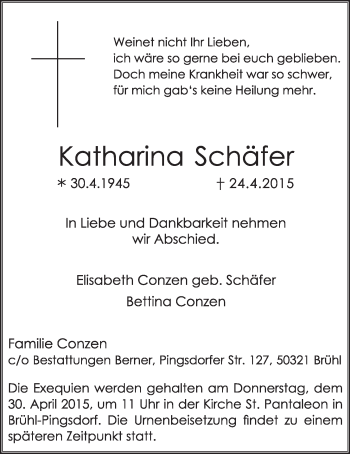 Anzeige von Katharina Schäfer von  Schlossbote/Werbekurier 