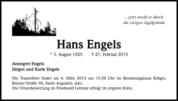 Anzeige von Hans Engels von Kölner Stadt-Anzeiger / Kölnische Rundschau / Express