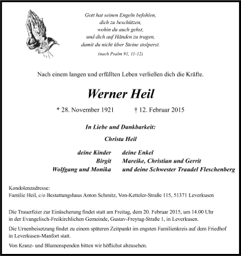 Anzeige von Werner Heil von Kölner Stadt-Anzeiger / Kölnische Rundschau / Express
