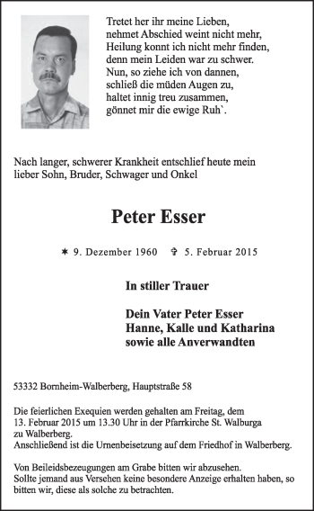 Anzeige von Peter Esser von  Schlossbote/Werbekurier 