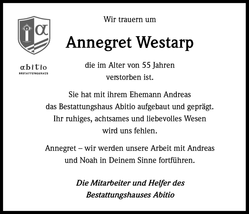  Traueranzeige für Annegret Westarp vom 24.10.2015 aus Kölner Stadt-Anzeiger / Kölnische Rundschau / Express