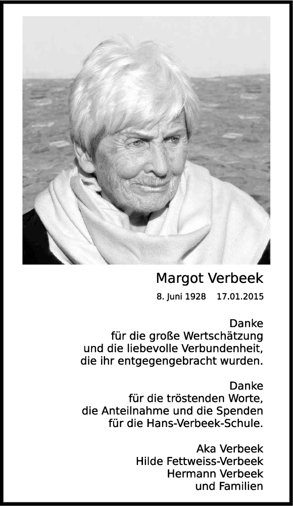  Traueranzeige für Margot Verbeek vom 26.02.2015 aus Kölner Stadt-Anzeiger / Kölnische Rundschau / Express