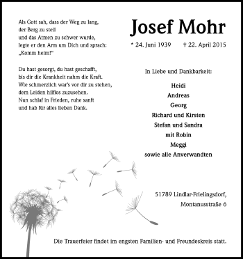 Anzeige von Josef Mohr von Kölner Stadt-Anzeiger / Kölnische Rundschau / Express