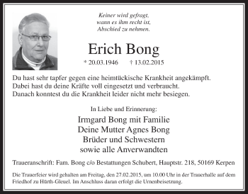 Anzeige von Erich Bong von  Wochenende 
