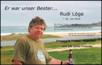 Anzeige von Rudi Löge von  Kölner Wochenspiegel 