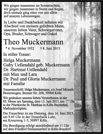 Anzeige von Theo Muckermann von Kölner Stadt-Anzeiger / Kölnische Rundschau / Express
