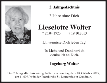 Anzeige von Lieselotte Wolter von  Werbepost 