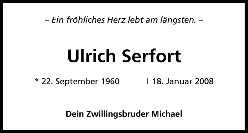  Traueranzeige für Ulrich Serfort vom 17.01.2015 aus Kölner Stadt-Anzeiger / Kölnische Rundschau / Express