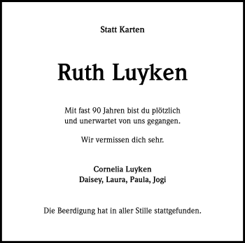 Anzeige von Ruth Luyken von Kölner Stadt-Anzeiger / Kölnische Rundschau / Express